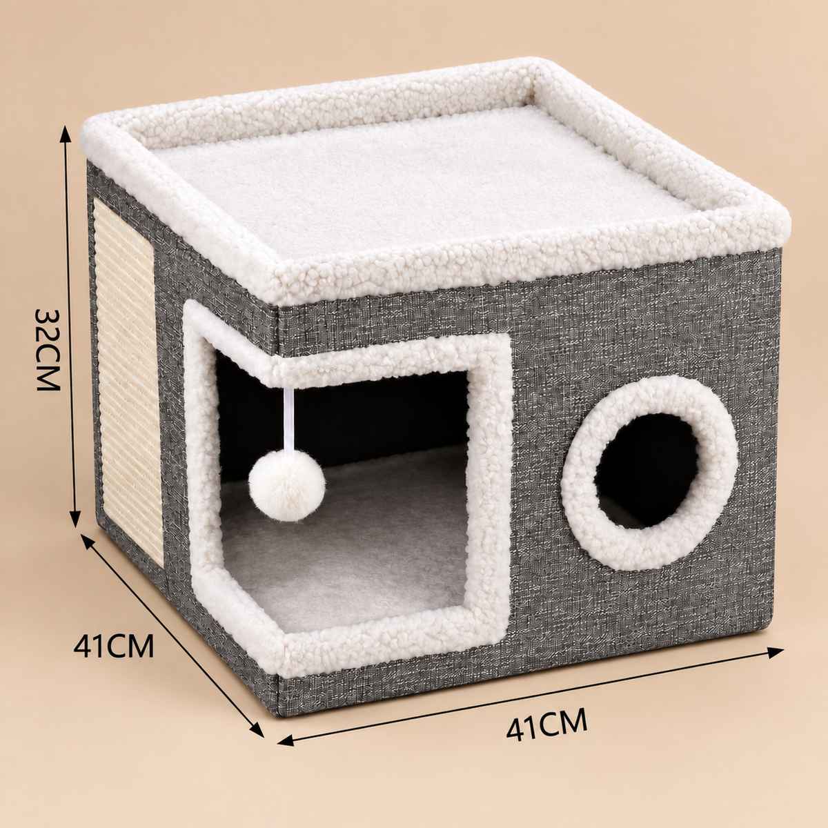Folding Cat House with Reversible Cushion & Toys