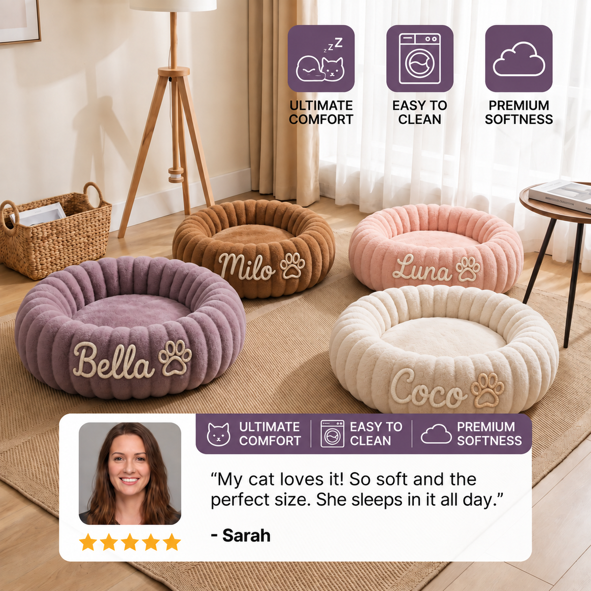 Personalised Round Plush Cat Bed