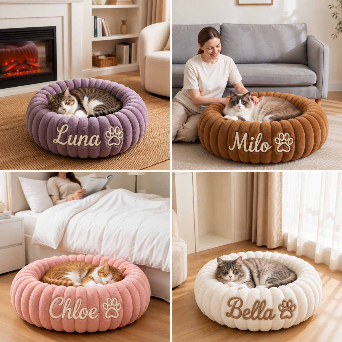 Personalised Round Plush Cat Bed