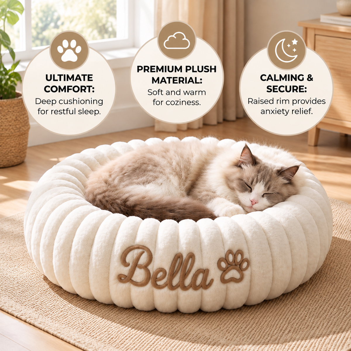 Personalised Round Plush Cat Bed