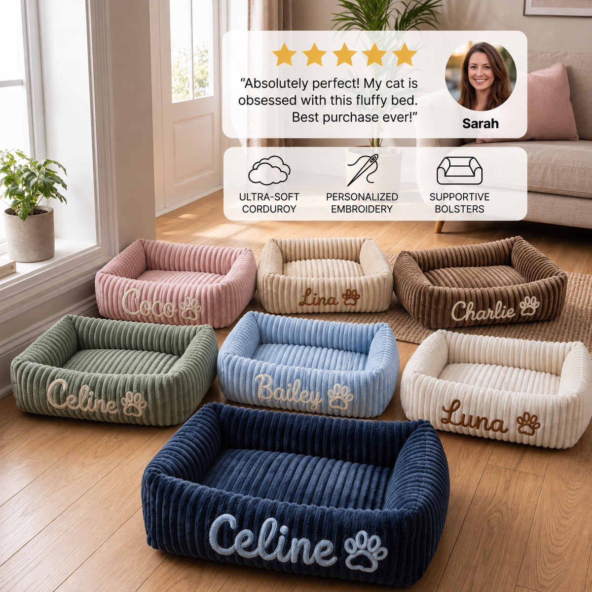 Personalised Cloud-Style Cat Bolster Bed