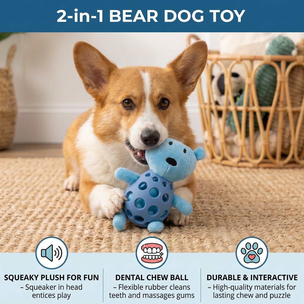2-in-1 Squeaky Bear & Textured Chew Ball for Dogs