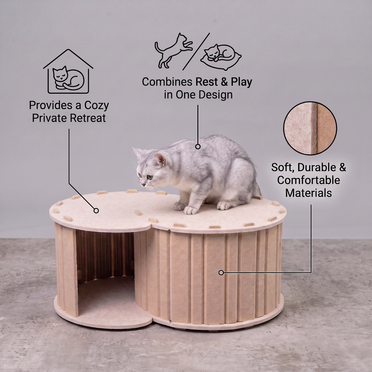 Cat Hideaway Bed with Built-In Scratching Area
