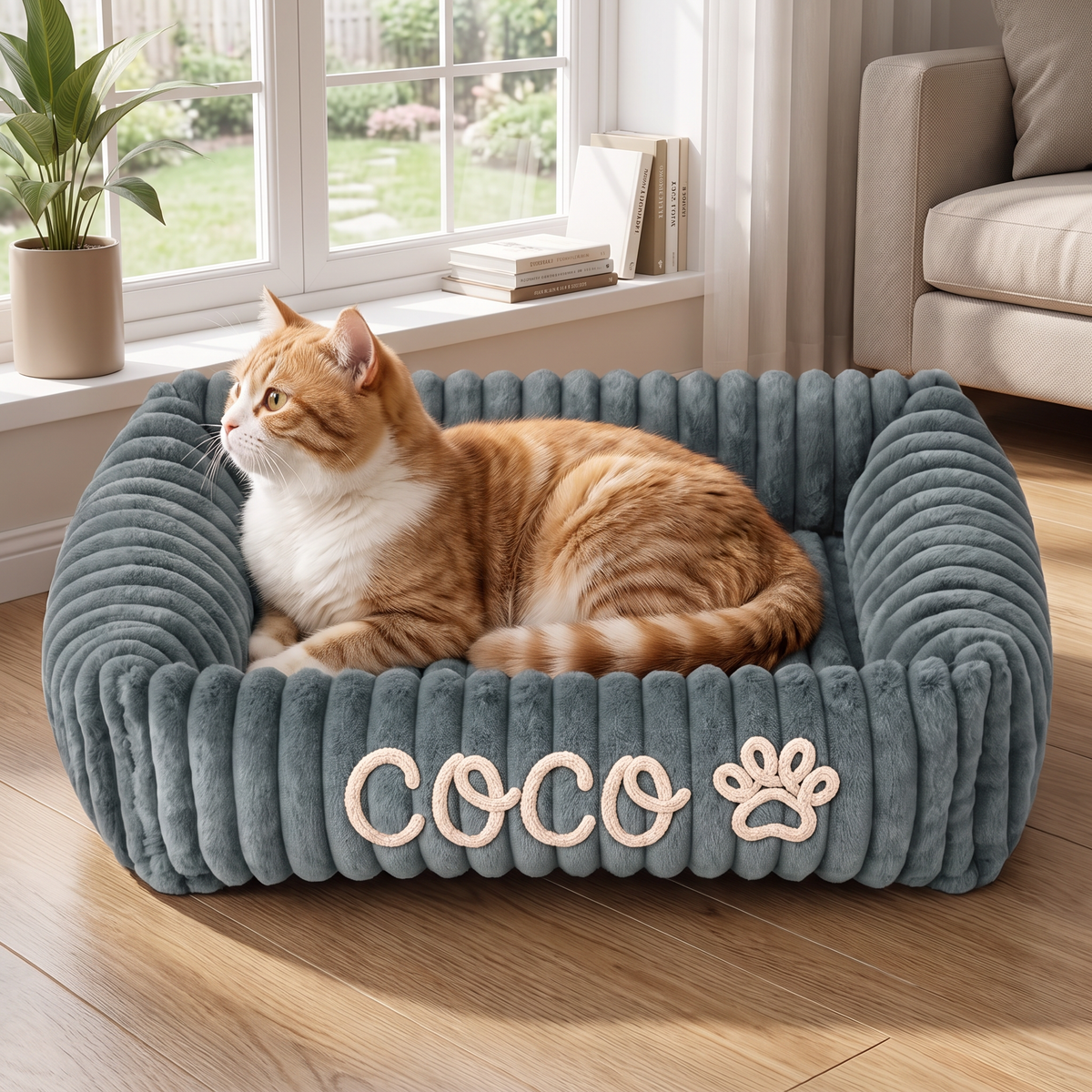 Personalised Cloud-Style Cat Bolster Bed