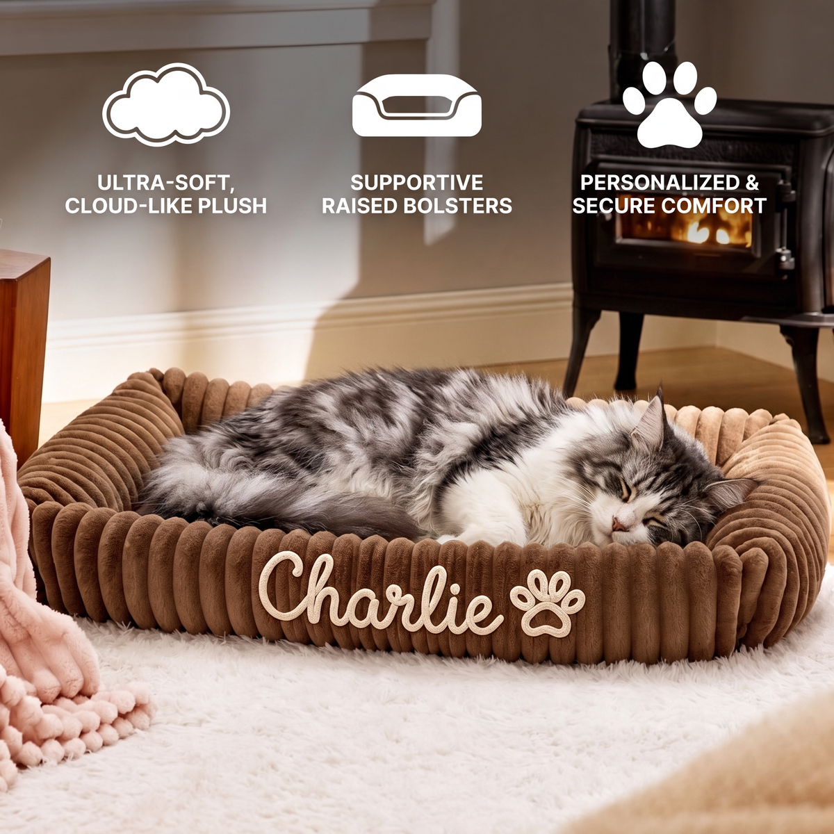 Personalised Cloud-Style Cat Bolster Bed