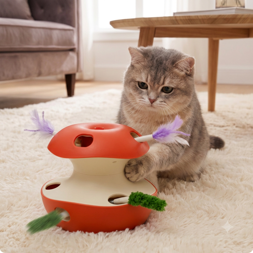 Apple-Shaped Pop-Out Cat Activity Toy