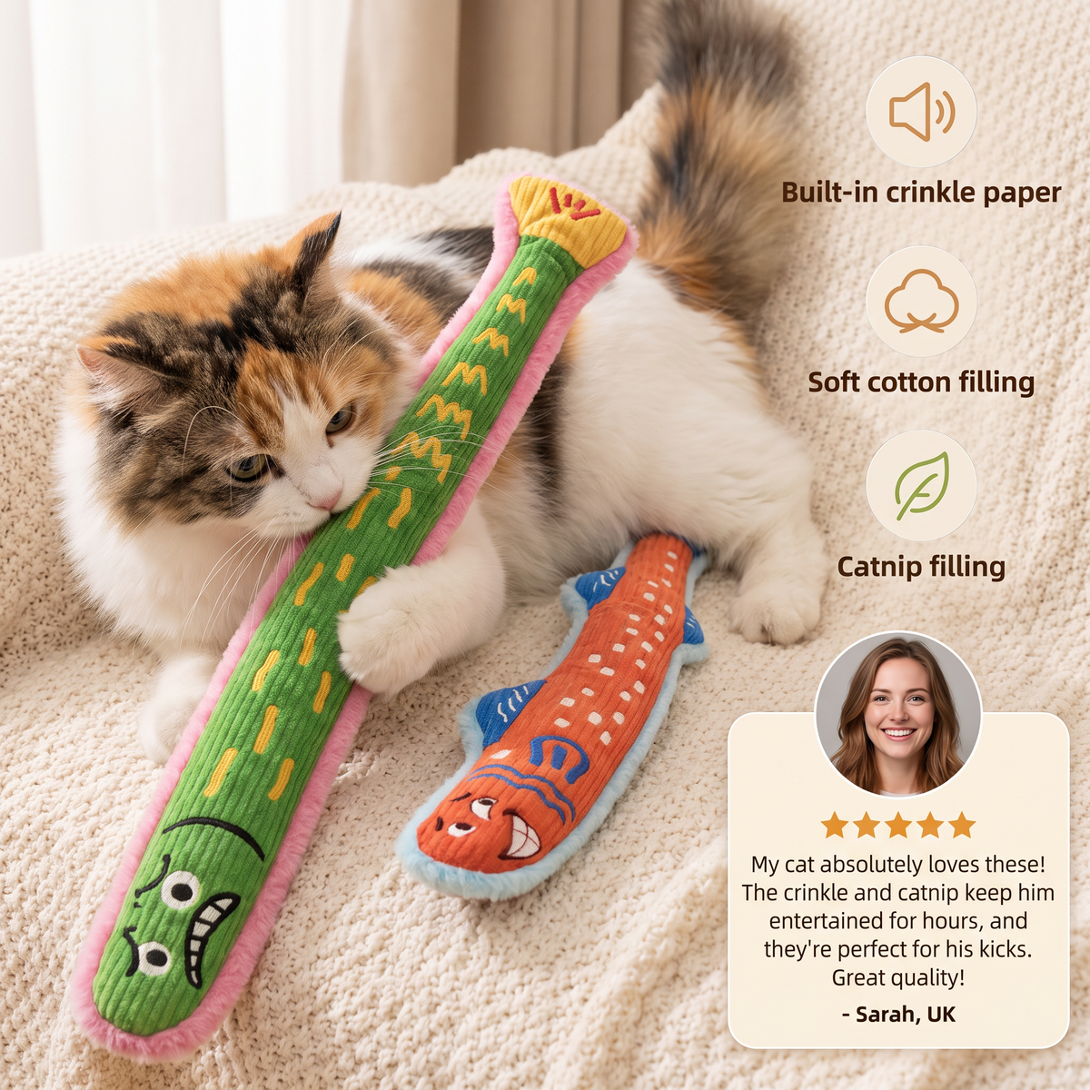 Crinkly Catnip Kicker & Cuddle Toy
