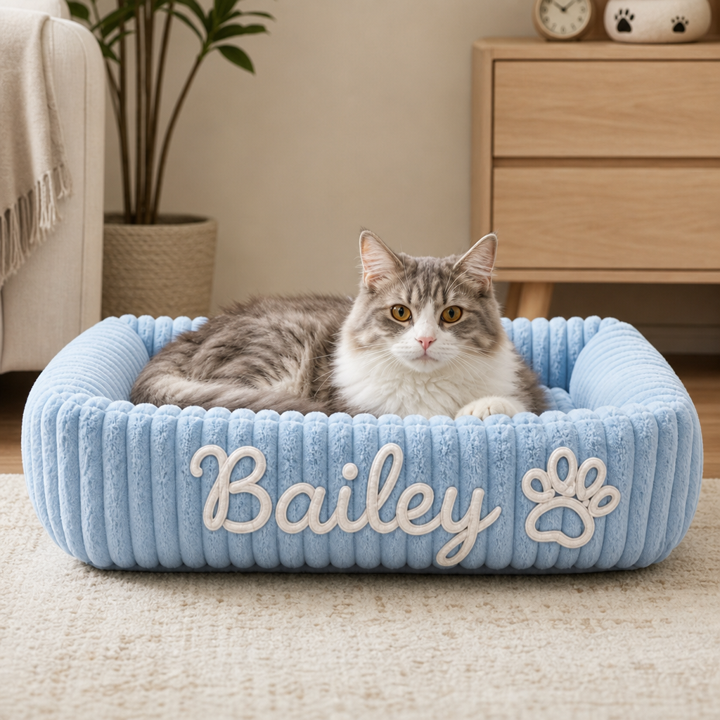 Personalised Cloud-Style Cat Bolster Bed