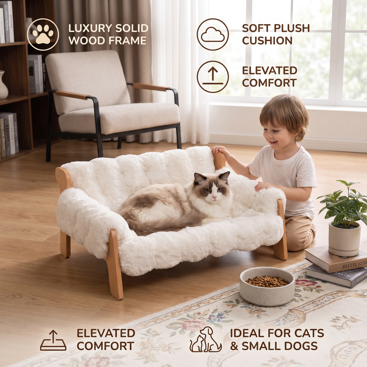 Raised Solid-Wood Cat Sofa Bed