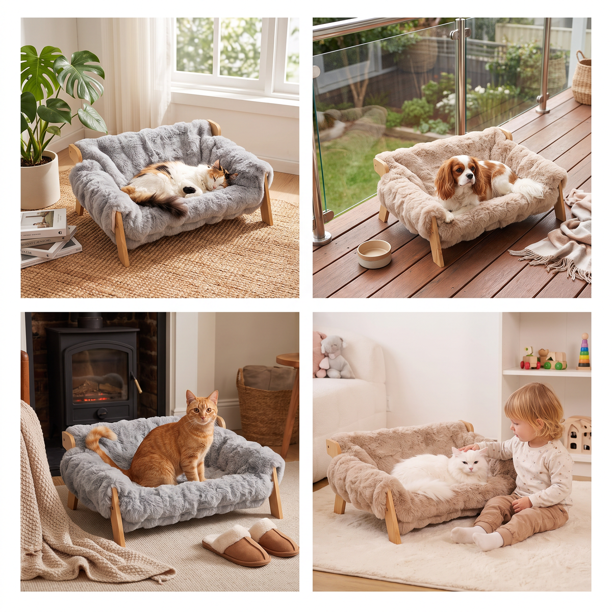 Raised Solid-Wood Cat Sofa Bed