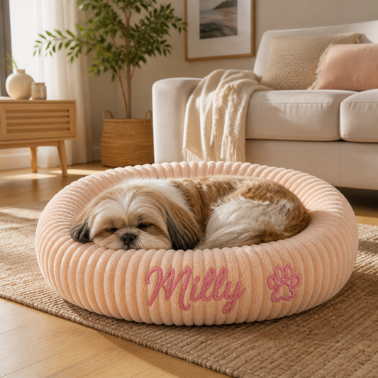 Personalised Round Plush Dog Bed