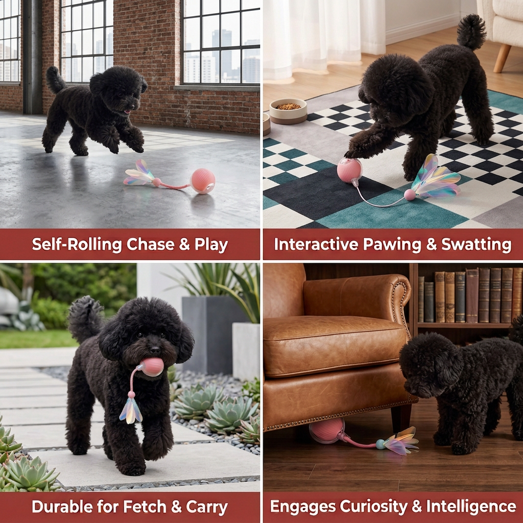 Rolling Dog Activity Ball with Mesh Tail