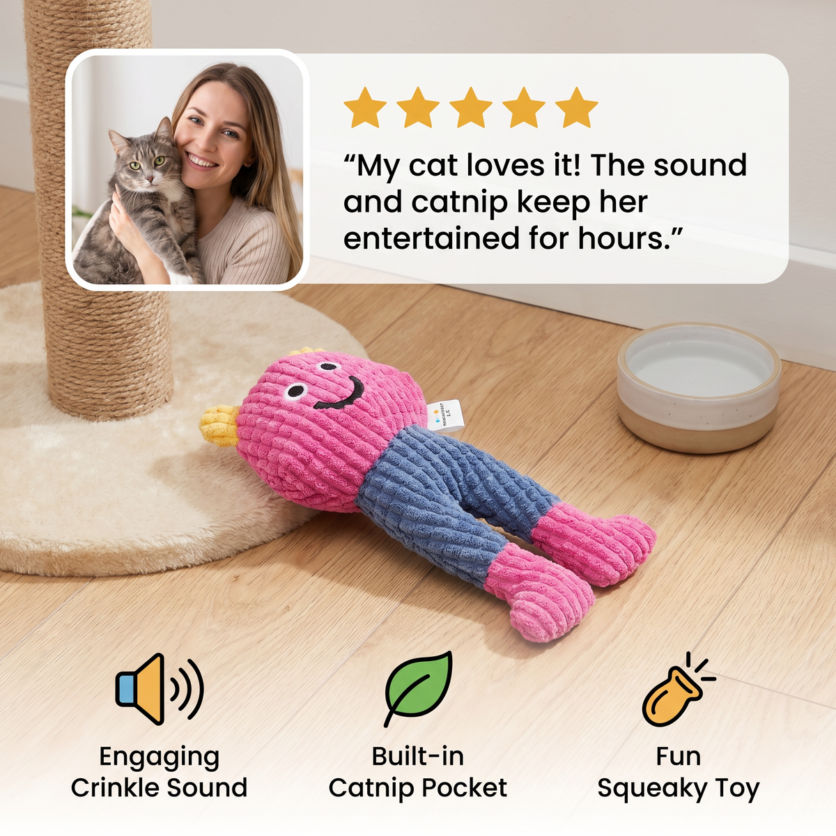 Crinkly Waffle Cat Toy with Catnip Pocket