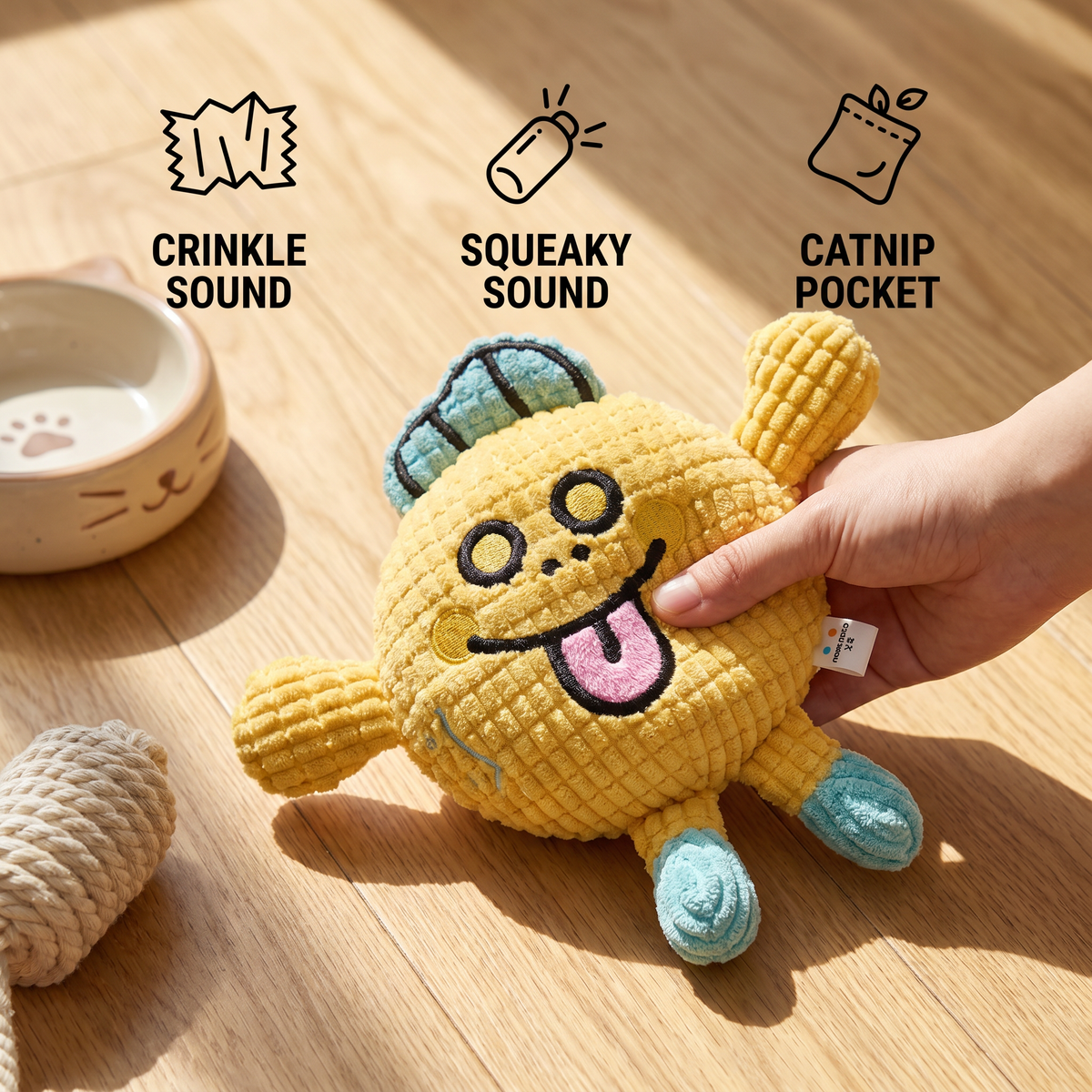 Crinkly Waffle Cat Toy with Catnip Pocket
