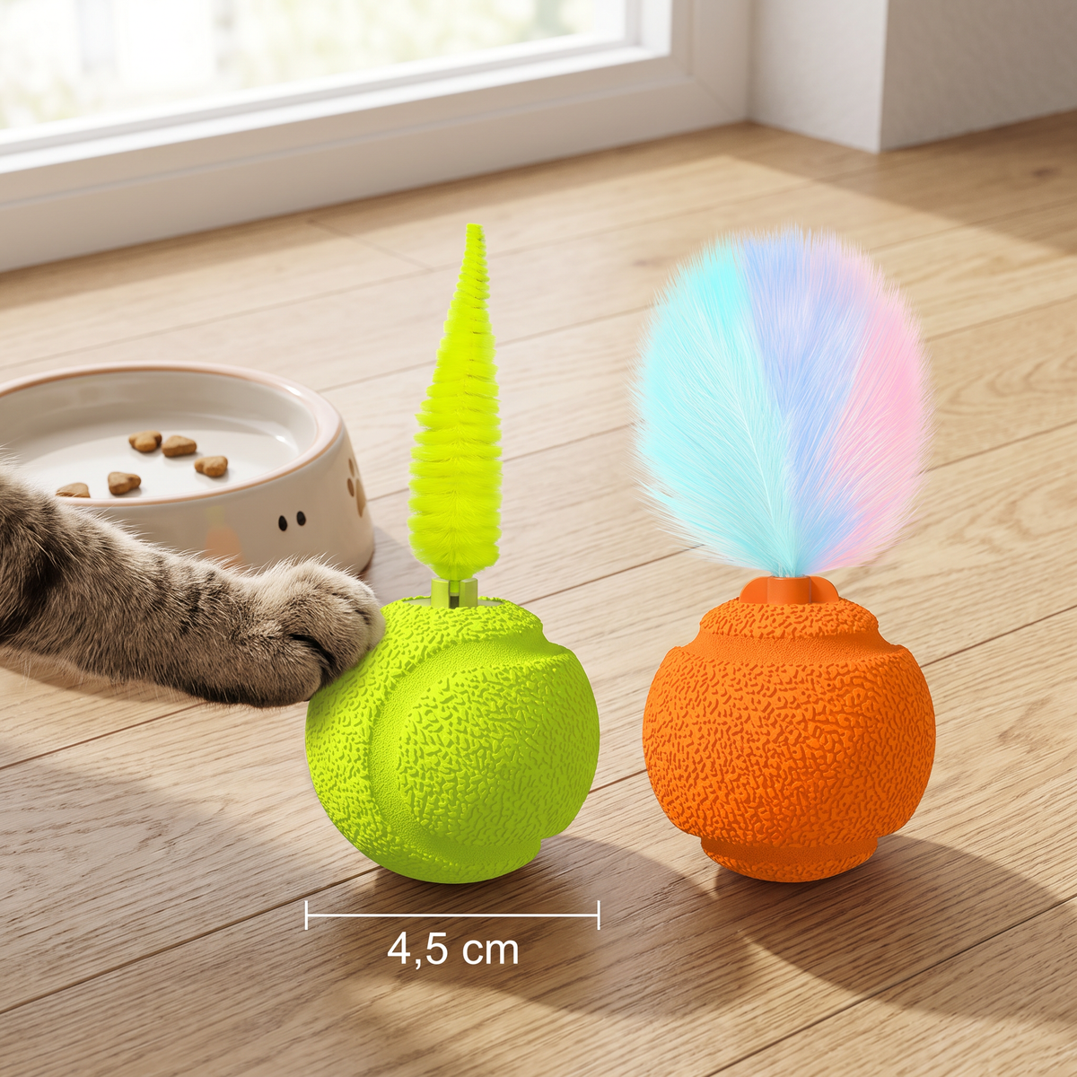 Plush Tail & Squeak Cat Play Balls — Set of 2