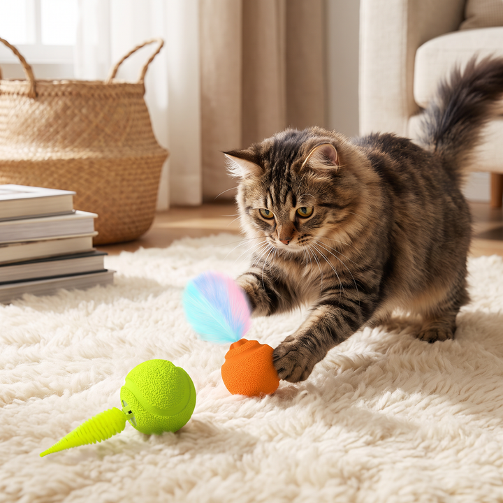 Plush Tail & Squeak Cat Play Balls — Set of 2