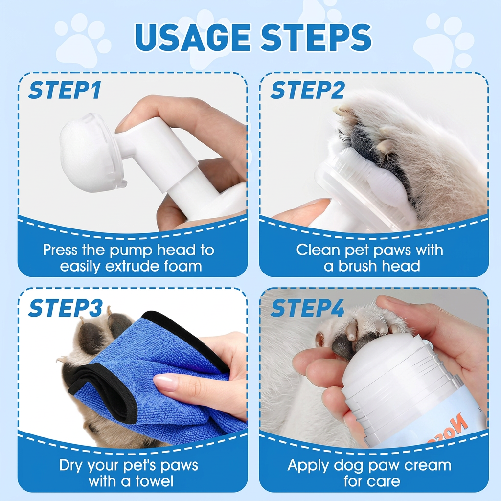 Waterless Dog Paw Foam with Cleaning Brush