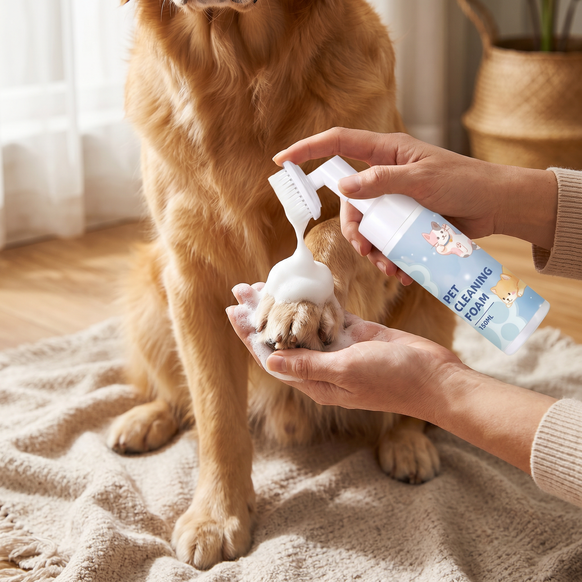 Waterless Dog Paw Foam with Cleaning Brush