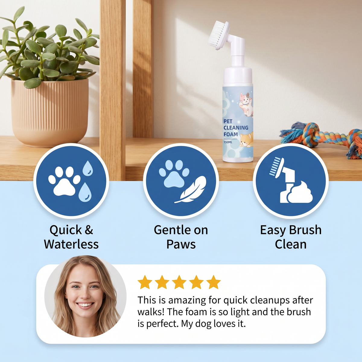 Waterless Dog Paw Foam with Cleaning Brush