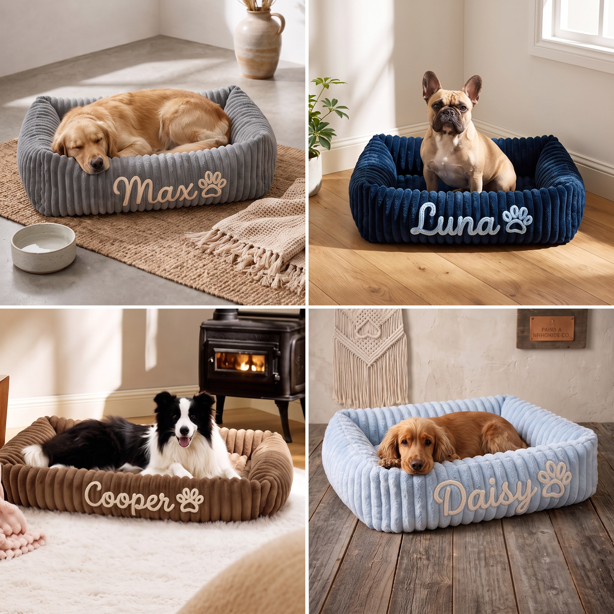 Personalised Cloud-Style Dog Bolster Bed