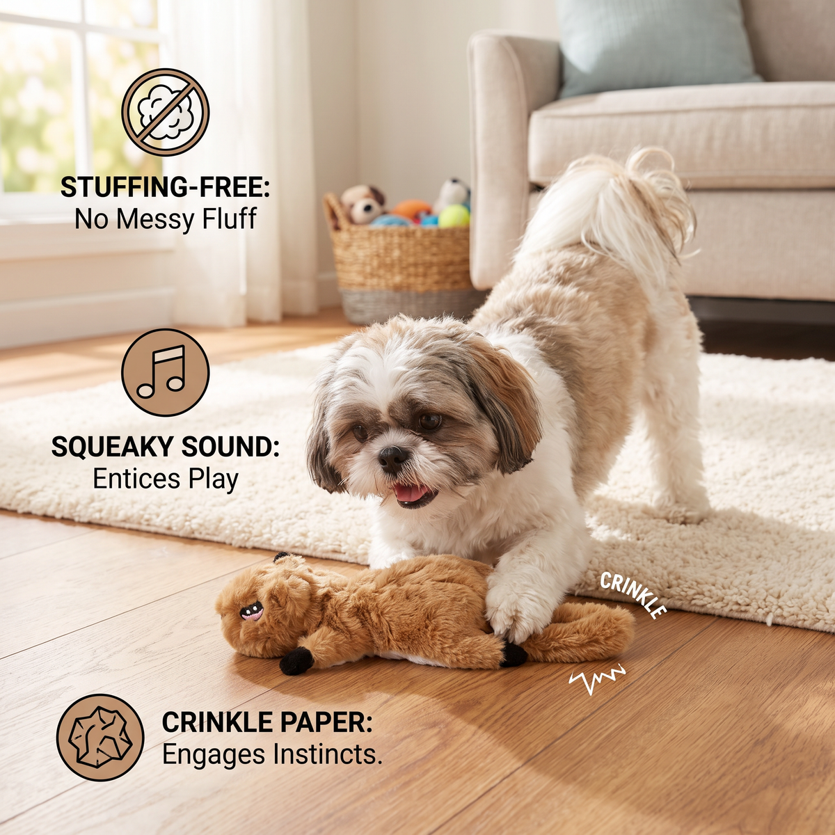 Stuffing-Free Dog Toy with Crinkle & Squeak