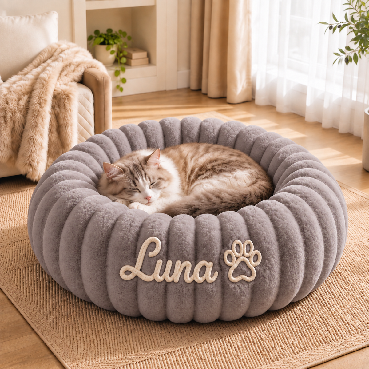 Personalised Round Plush Cat Bed