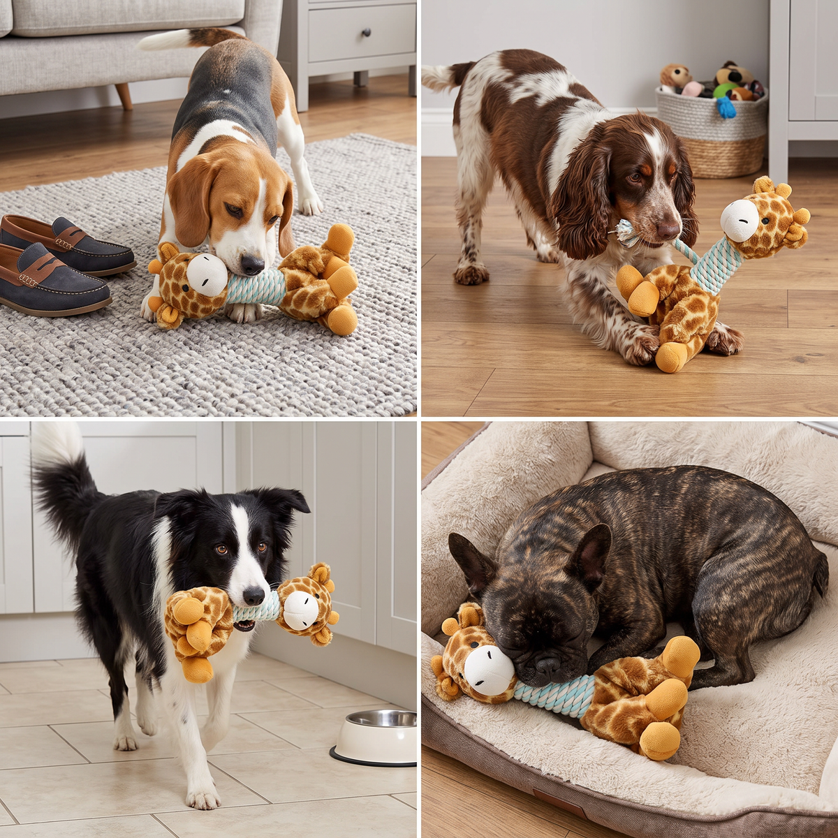 Animal Plush Dog Toy with Rope & Squeaker