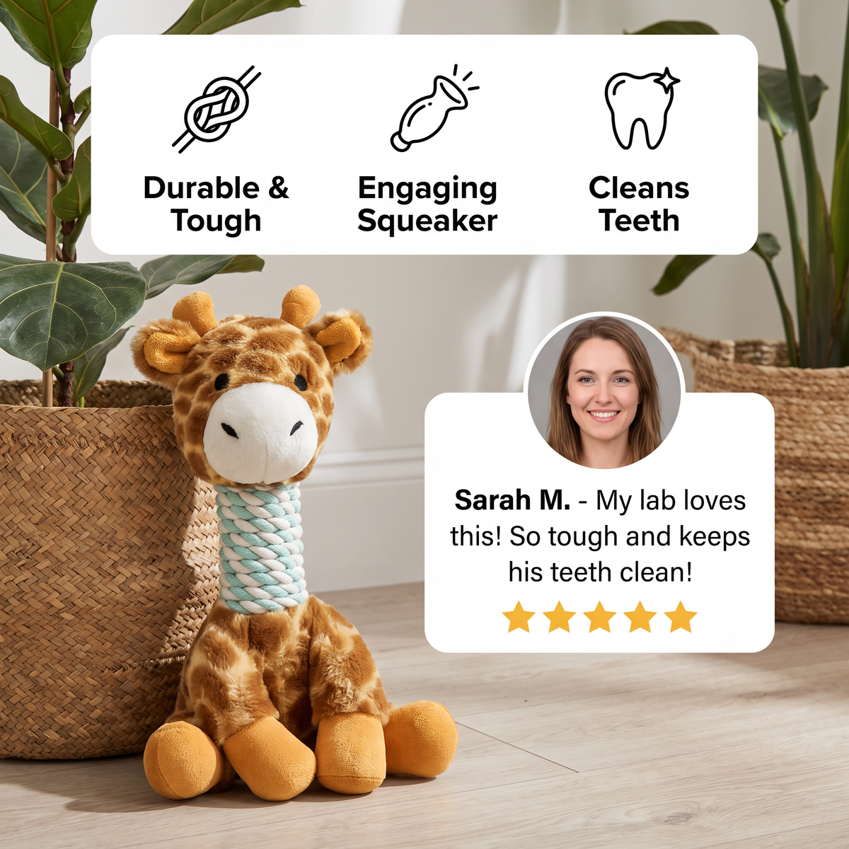 Animal Plush Dog Toy with Rope & Squeaker