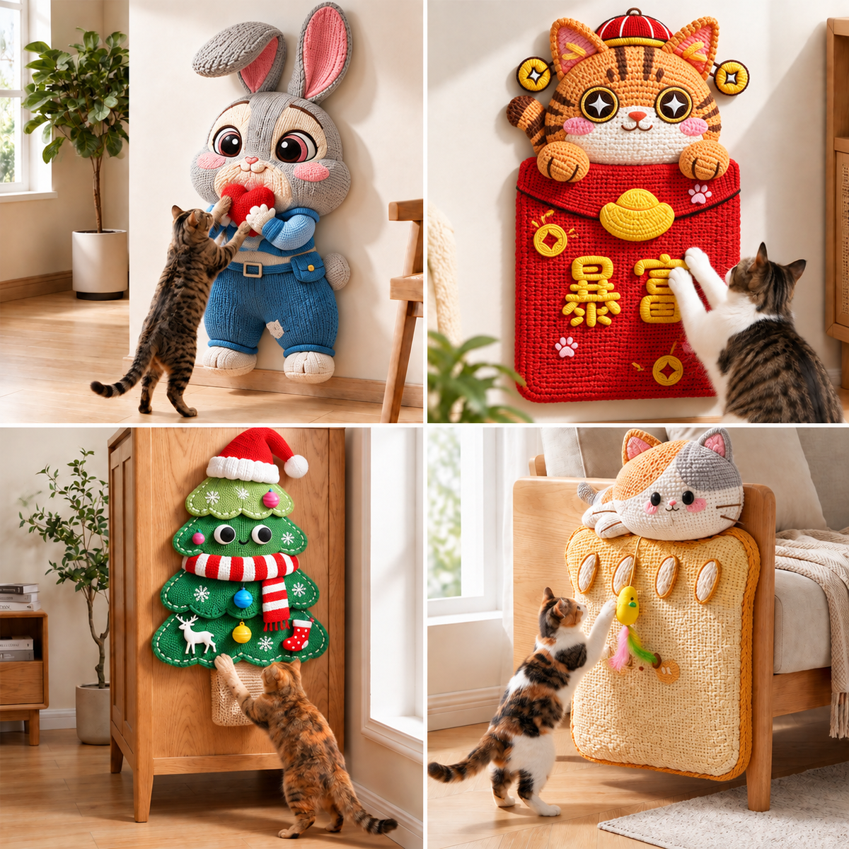 Woven Cat Scratch Mat with Adhesive Back & Play Toy