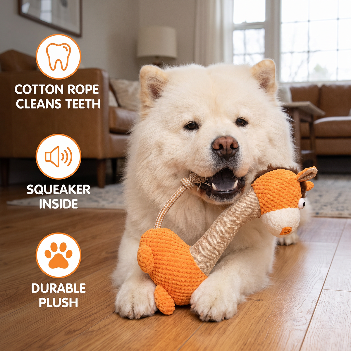 Cotton Rope & Plush Dog Toy with Squeaky Detail