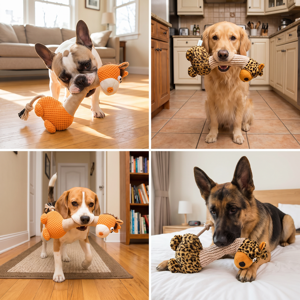 Cotton Rope & Plush Dog Toy with Squeaky Detail