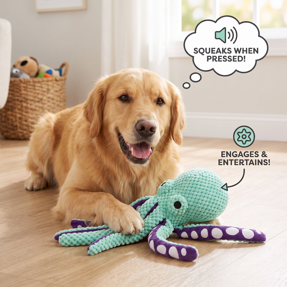 Large Plush Octopus Dog Toy with Squeaker