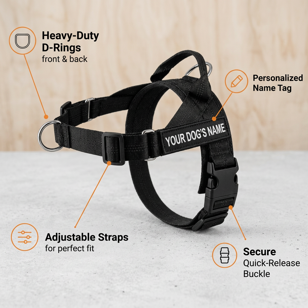 Reflective Dog Harness with Personalised Name Patch