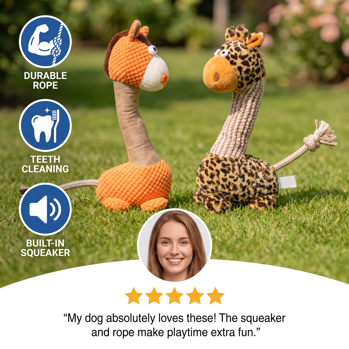 Cotton Rope & Plush Dog Toy with Squeaky Detail