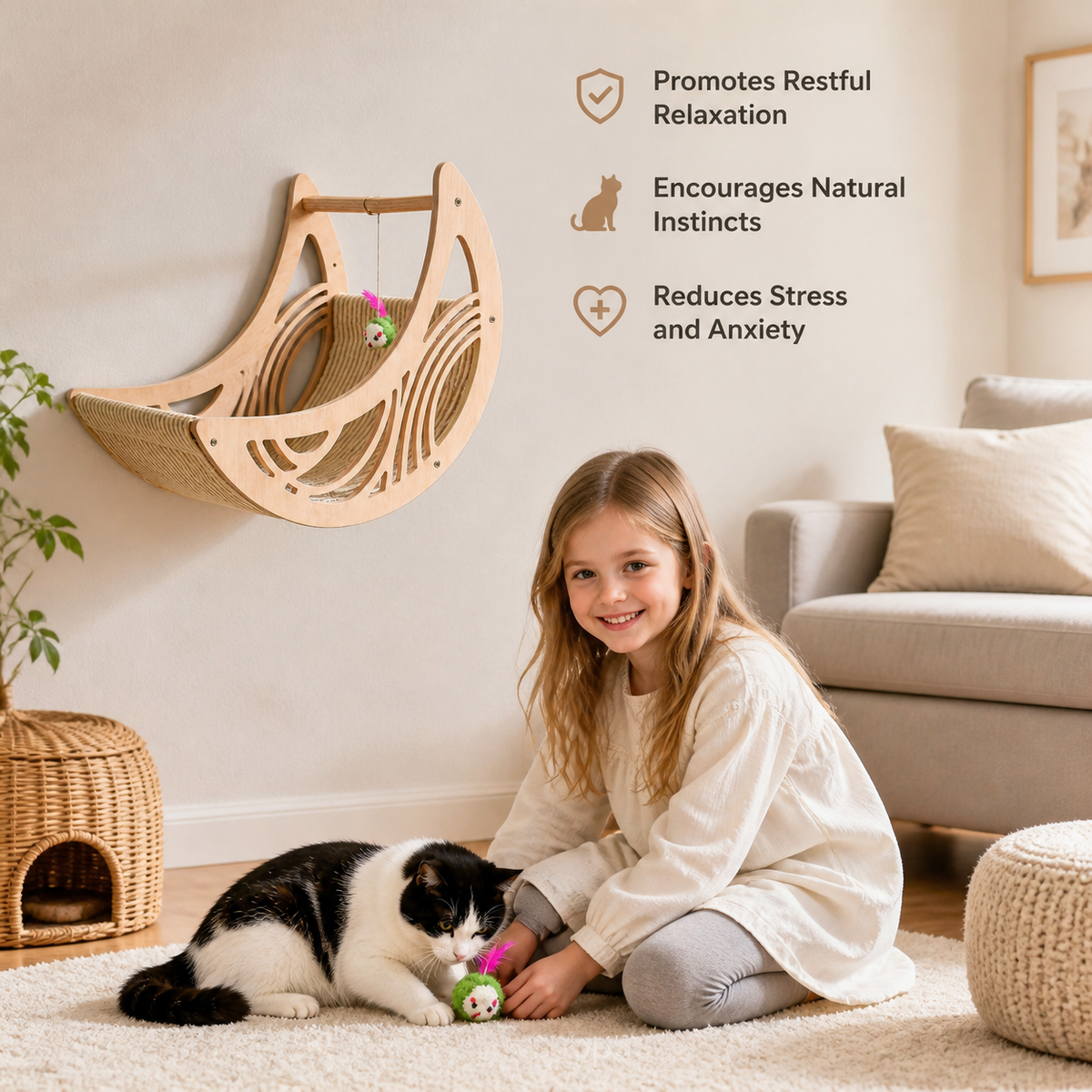 Moon & Star Wooden Cat Wall Shelf Set