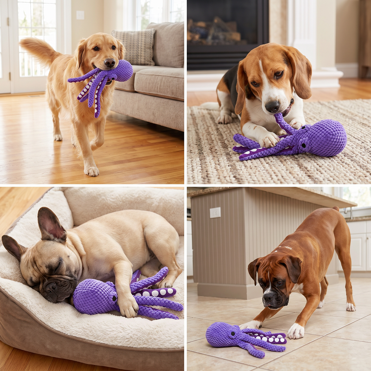 Large Plush Octopus Dog Toy with Squeaker