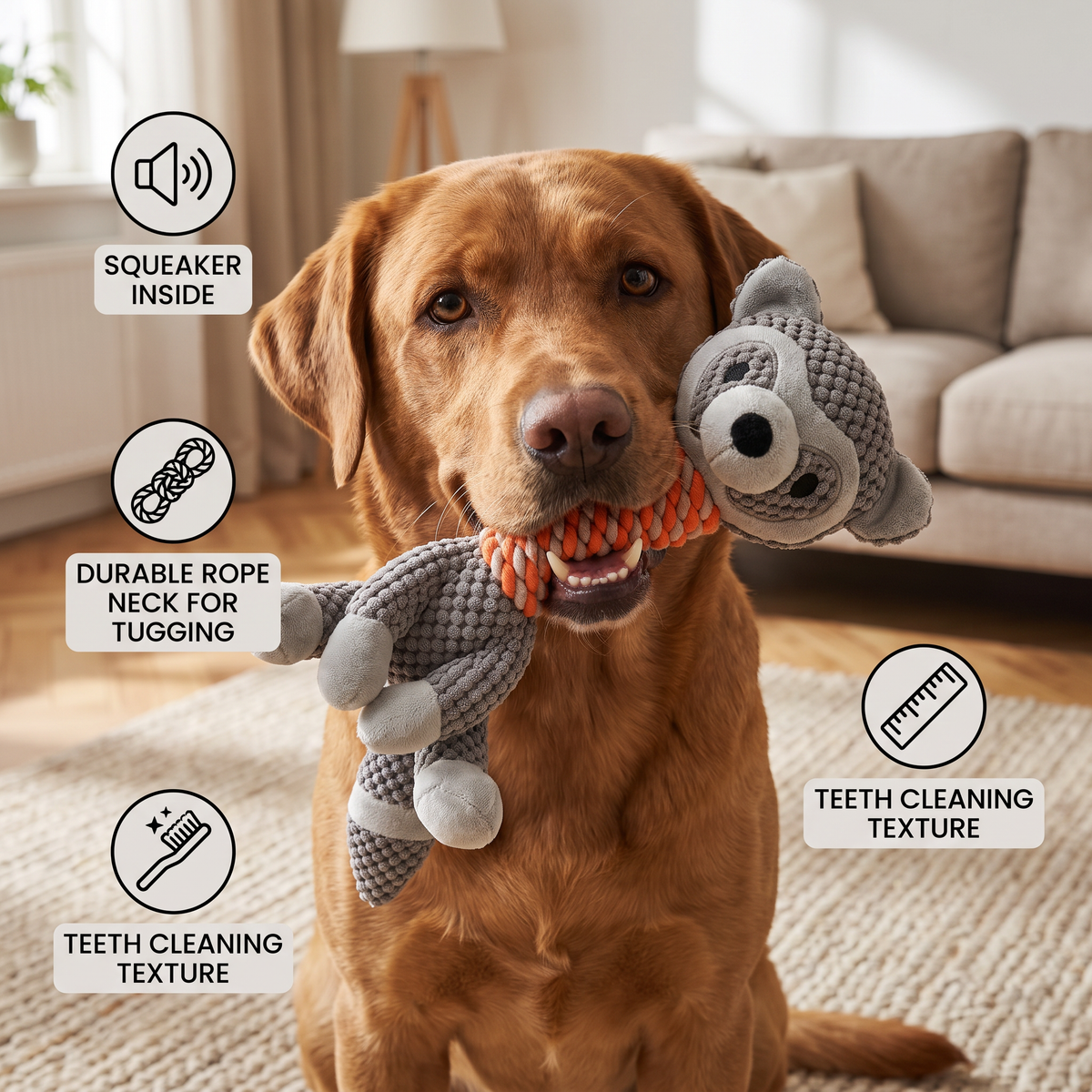 Animal Plush Dog Toy with Rope & Squeaker