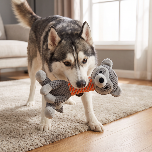 Animal Plush Dog Toy with Rope & Squeaker