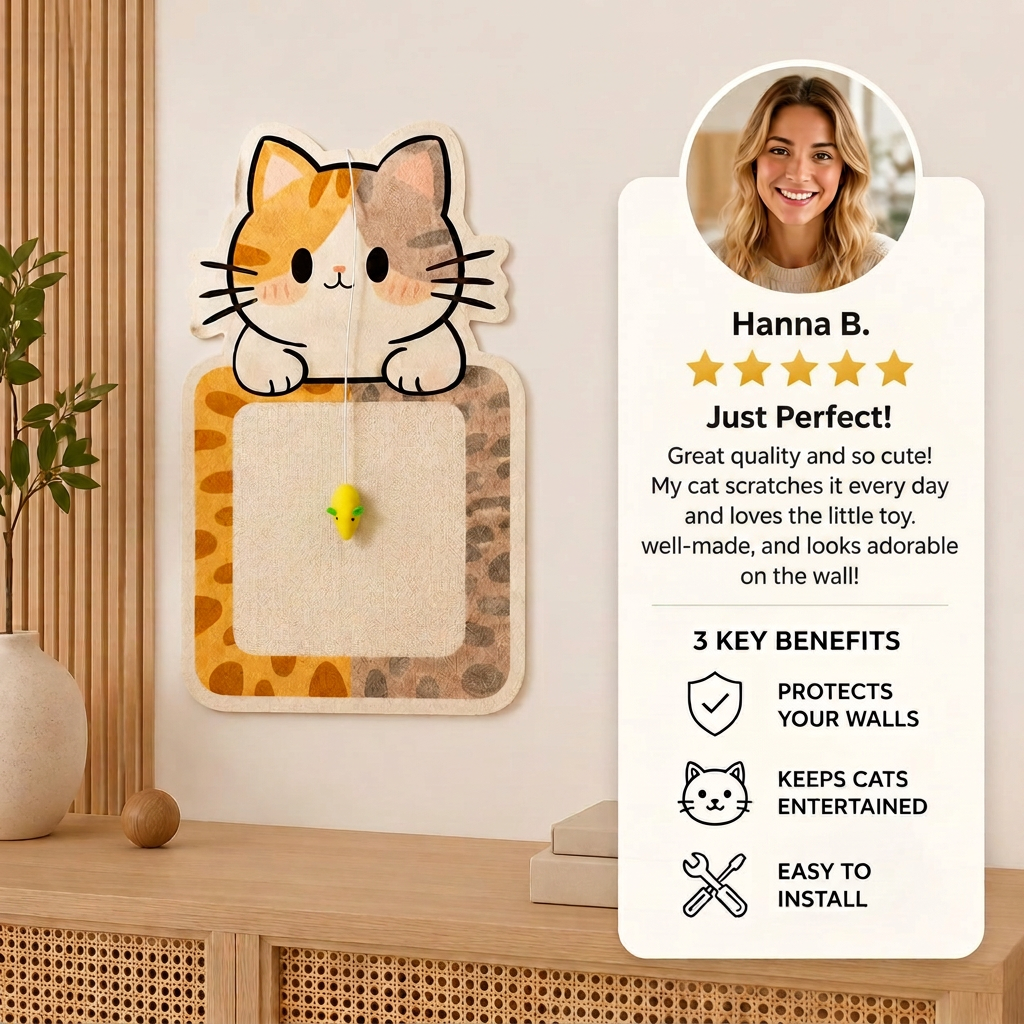 Wall-Mounted Cat Scratch & Play Station