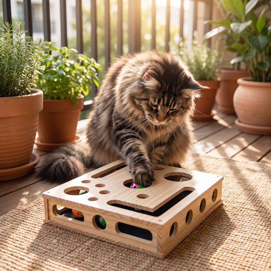Wooden Cat Treat Puzzle & Scratch Box