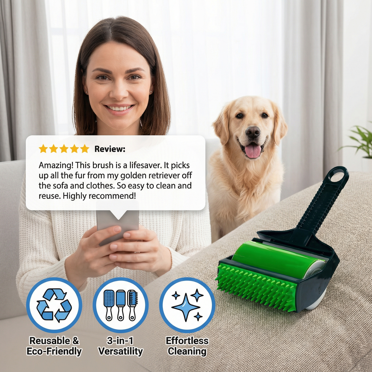 Reusable 3-in-1 Pet Fur Cleaning Brush