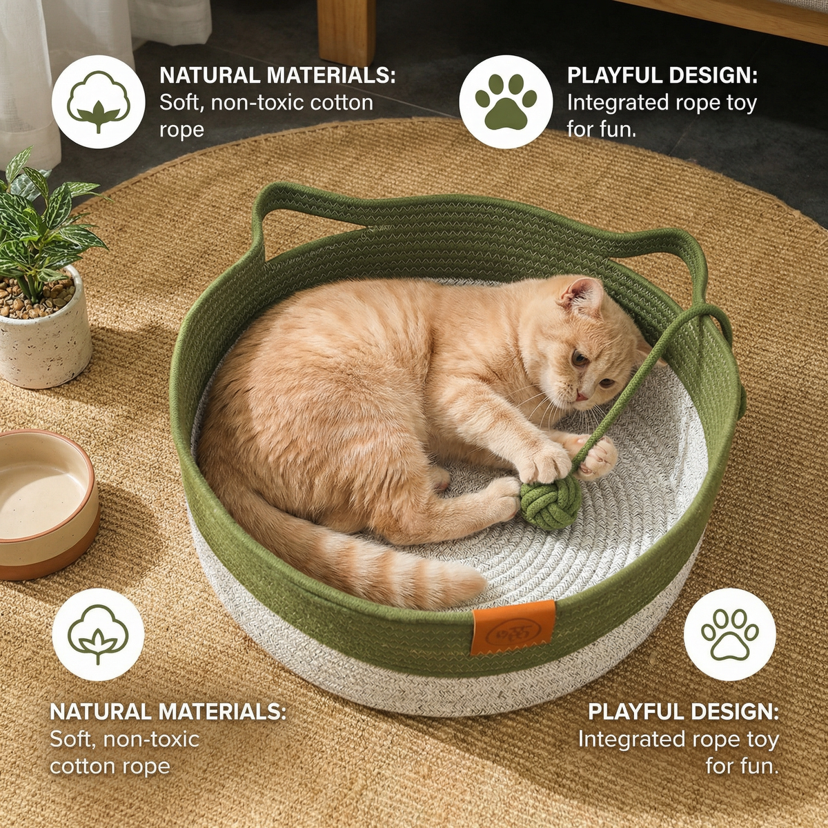 Handwoven Cotton Rope Cat Basket Bed