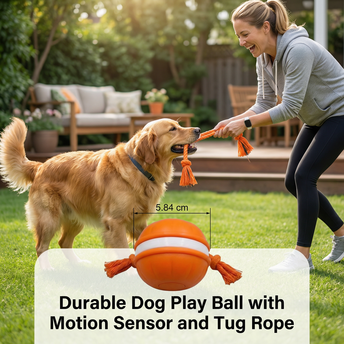 Motion-Sensing Dog Ball with Tug Rope