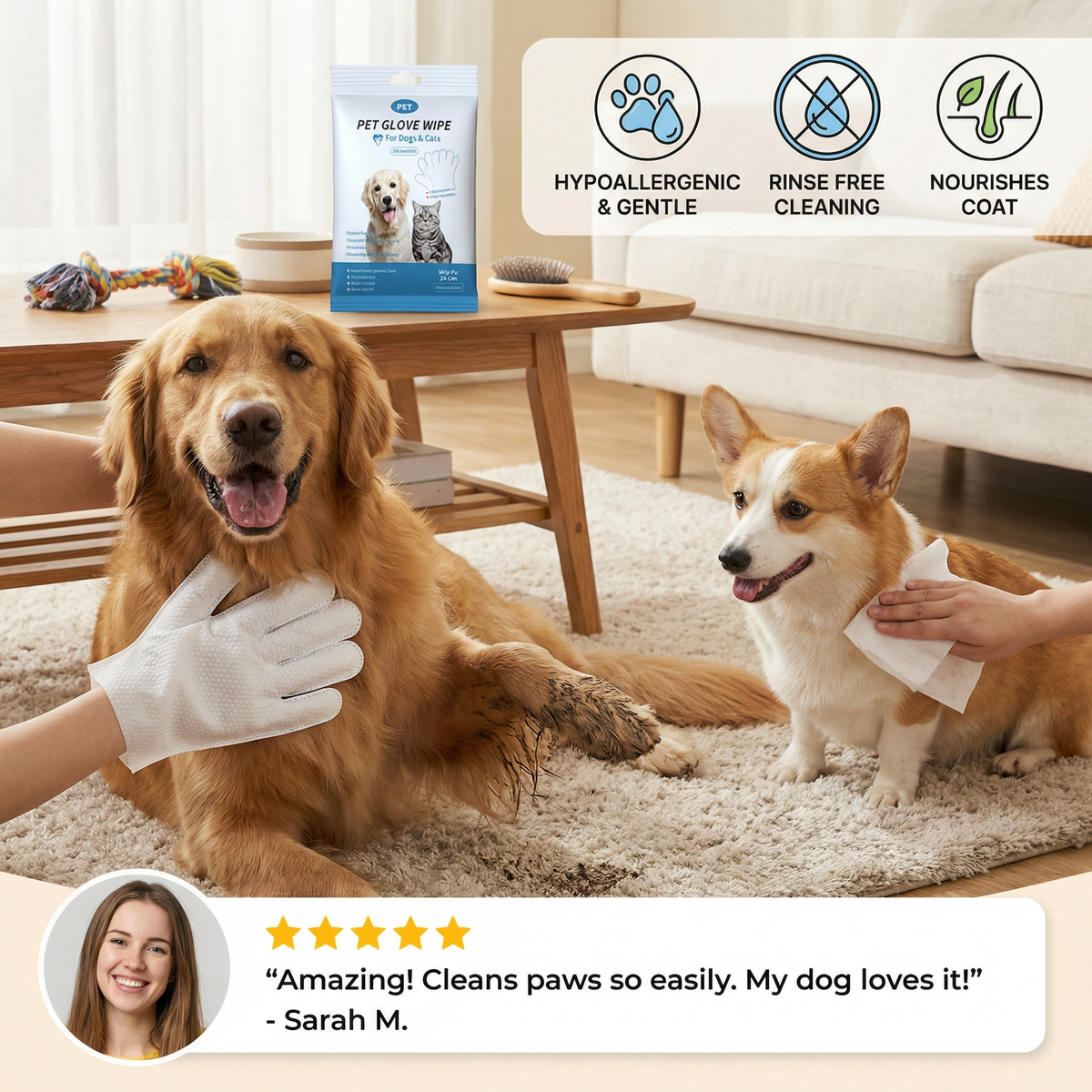Glove-Style Pet Cleaning Wipes