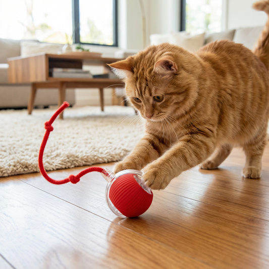Rolling Cat Play Ball with Tail