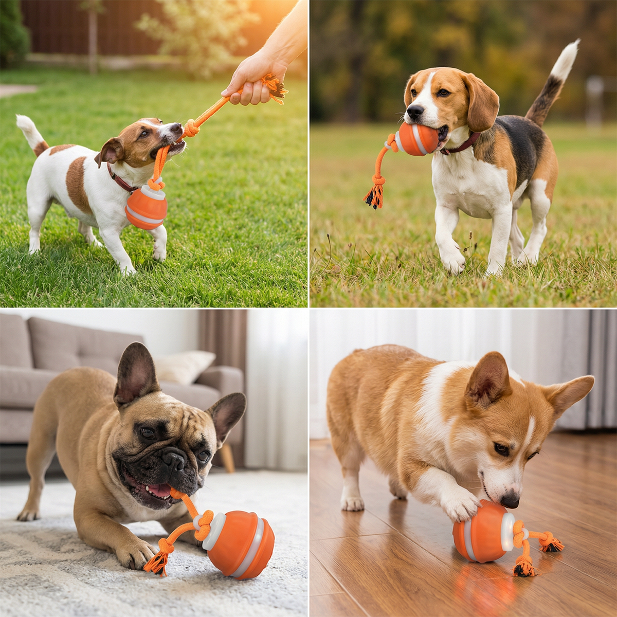 Motion-Sensing Dog Ball with Tug Rope