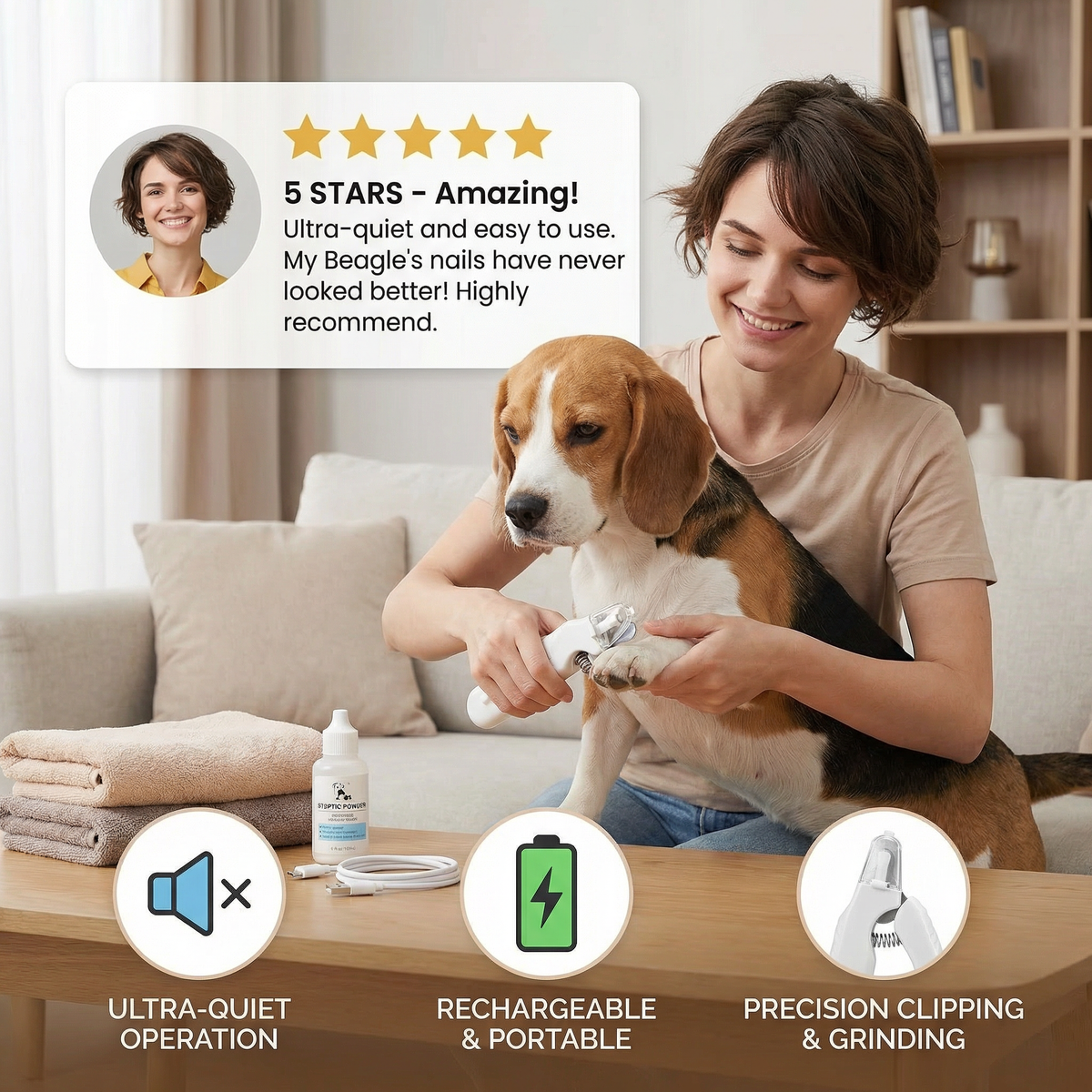 Rechargeable Dog Nail Clippers with Smoothing Grinder