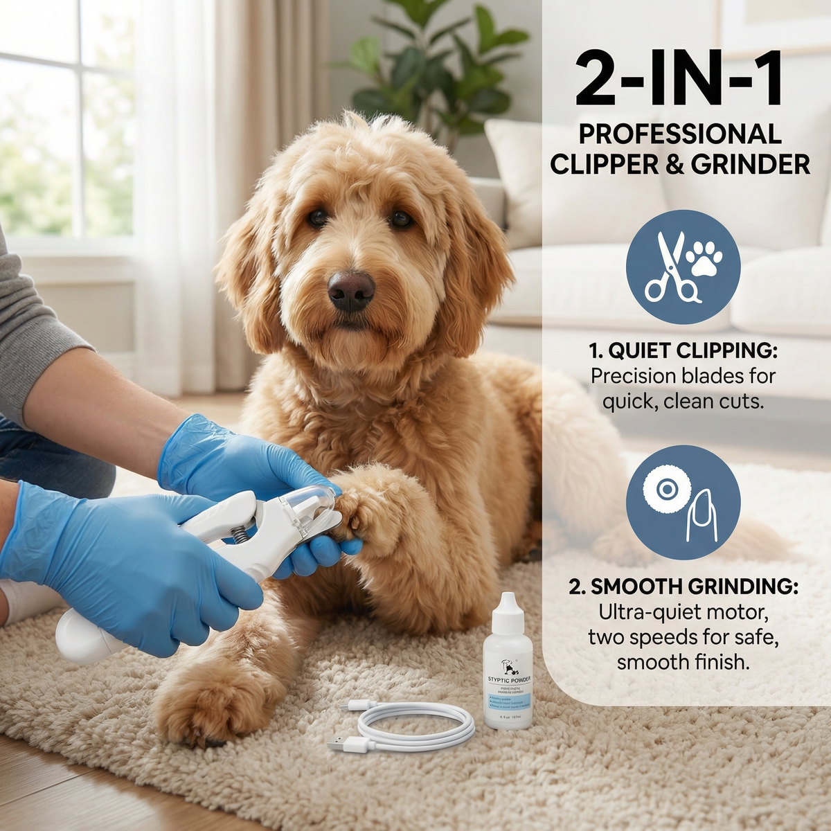 Rechargeable Dog Nail Clippers with Smoothing Grinder