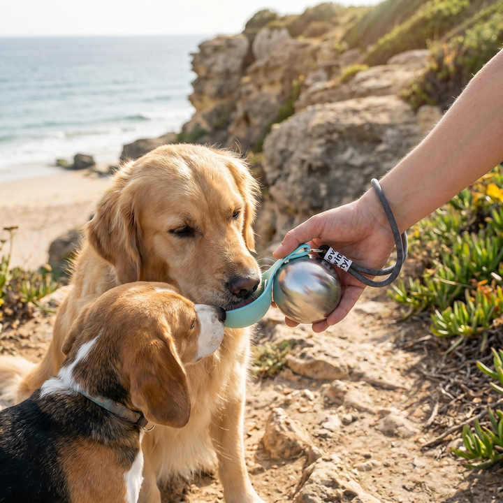 Stainless Steel Dog Travel Bottle with Fold-Out Bowl