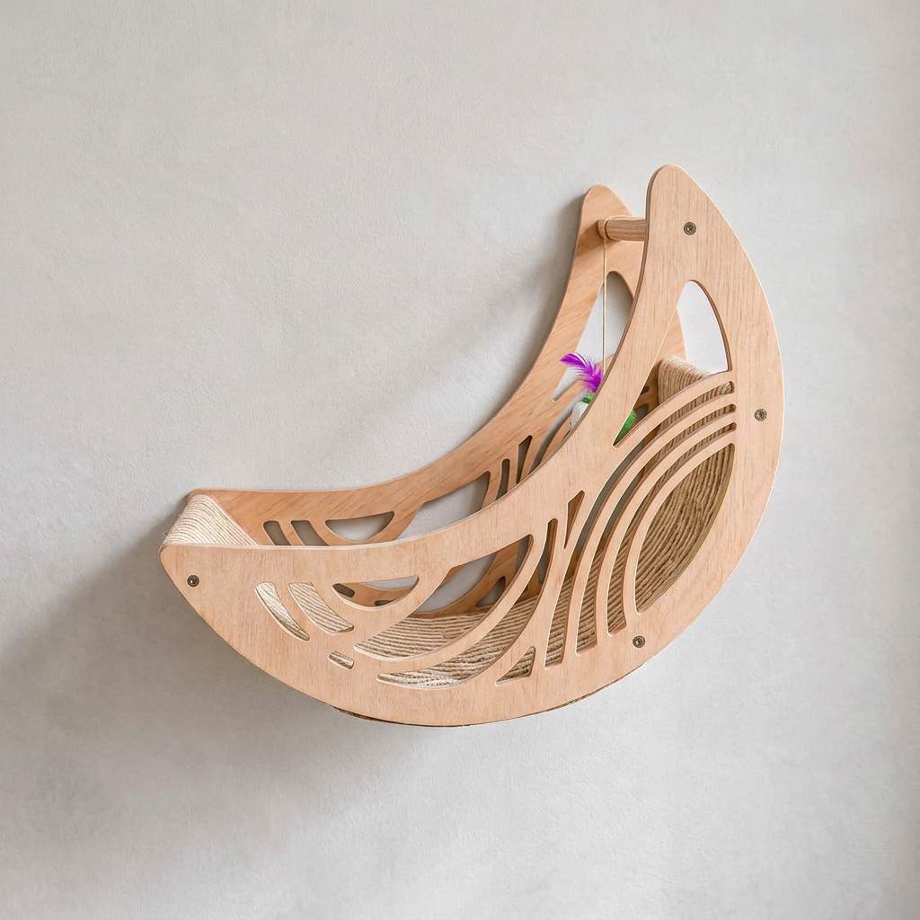 Moon & Star Wooden Cat Wall Shelf Set